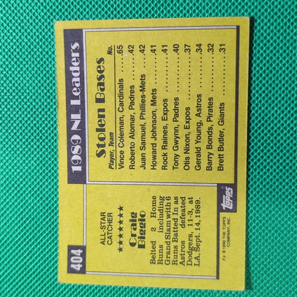 🩸Vintage All Star Topps Craig Biggio 1990 Card #404 National League - Picture 9 of 11